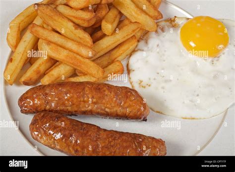 Sausage, egg and chips Stock Photo - Alamy