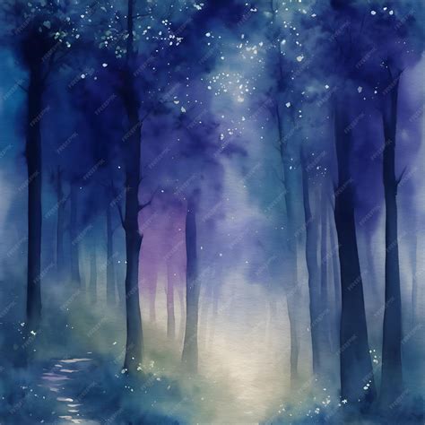 Premium AI Image | Watercolor Painting of Misty Forest at Night