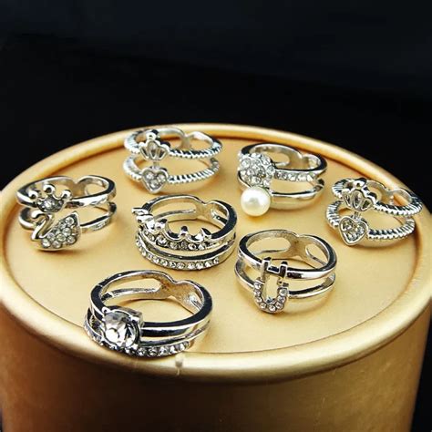 10pcs Silver P Little Finger Rings Small Rings Joint ring Austria Crystal Rhinestones Engagement ...