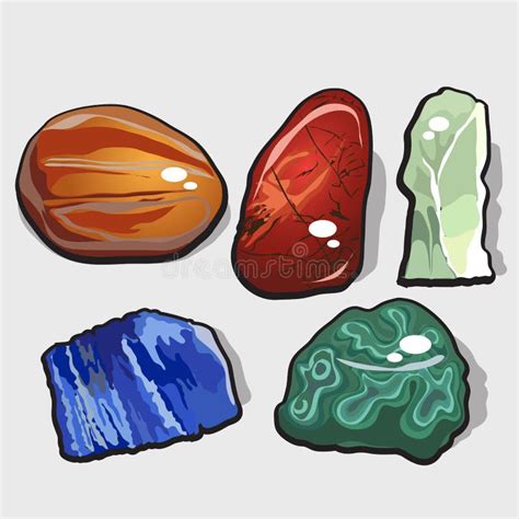 Set of Five Cartoon Vector Stones and Minerals Stock Vector - Illustration of expensive, jewelry ...