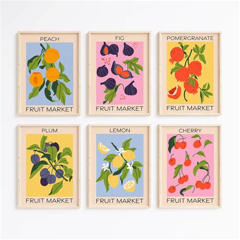 Fruit Market Print Set of 6 Fruit Poster Botanical Gallery - Etsy