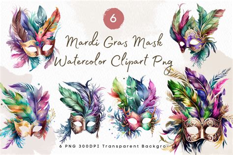 Mardi Gras Mask Watercolor Clipart Png Graphic by Dhananach · Creative Fabrica