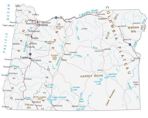 Oregon Lakes and Rivers Map - GIS Geography