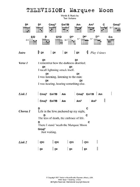 Marquee Moon by Television - Guitar Chords/Lyrics - Guitar Instructor