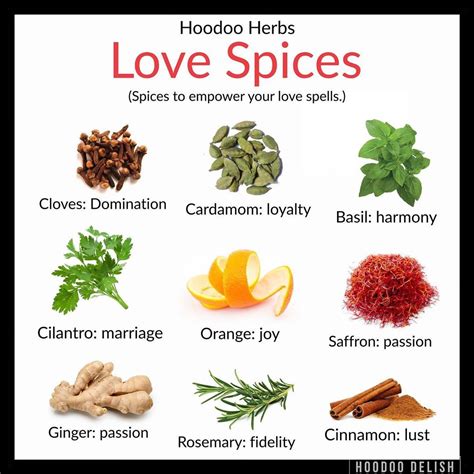 HOODOO HERBS: LOVE SPICES ~*~ Some of the strongest lover herbs can be ...