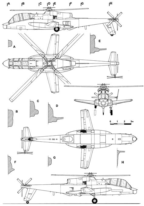 AH-56 Cheyenne blueprint | Blueprints, Lockheed, Attack helicopter