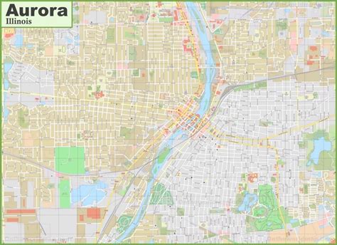 Large detailed map of Aurora (Illinois)