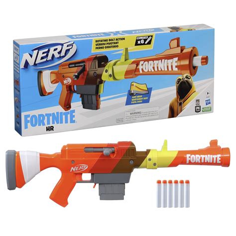 Nerf Fortnite HR Dart Blaster, Ruff Wrap Design, 6-Dart Elite Clip, 6 Elite Darts, Rotating Bolt ...