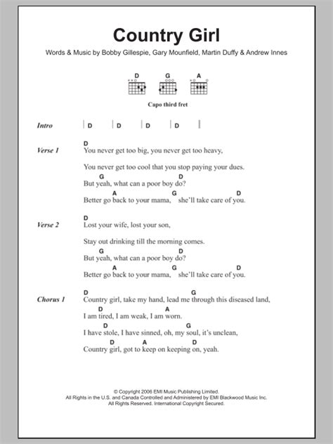 Country Girl by Primal Scream - Guitar Chords/Lyrics - Guitar Instructor