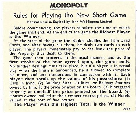 Monopoly Rules Printable