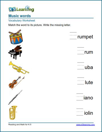 Music words worksheets | K5 Learning