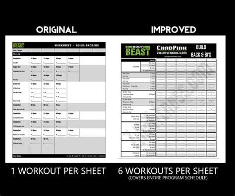 Free Improved Body Beast Workout Sheets by Chad Pink-ZillaFitness