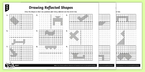 Drawing Reflected Shapes Differentiated Worksheet