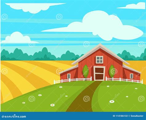 Farm House Barn Or Farmer Agriculture And Cattle Farming Flat Cartoon ...