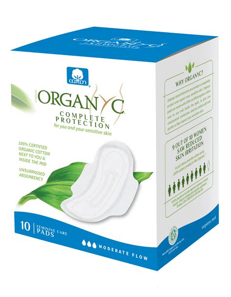 Organyc 100% Certified Organic Cotton Feminine Pads, Moderate Flow, 10 ...