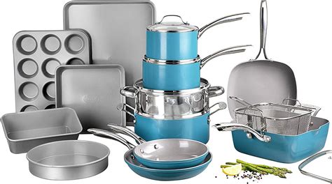 Gotham Steel 20 Piece All in One Kitchen Cookware + Bakeware Set with Durable Copper Ceramic ...