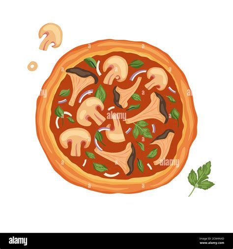 Cartoon Vector Illustration of Italian Mushroom Pizza. Food Object Stock Vector Image & Art - Alamy