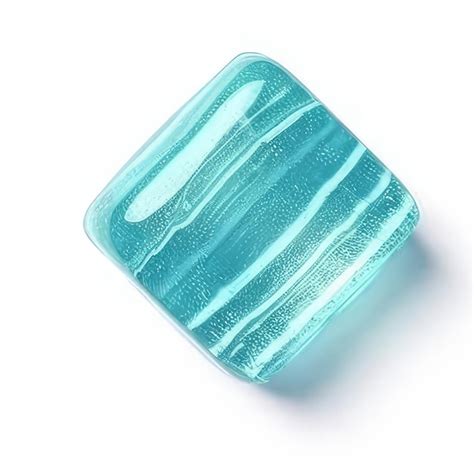 Premium Photo | A turquoise colored bar of soap is shown on a white background.