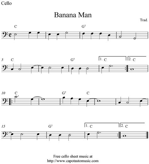 Banana Man, free cello sheet music notes