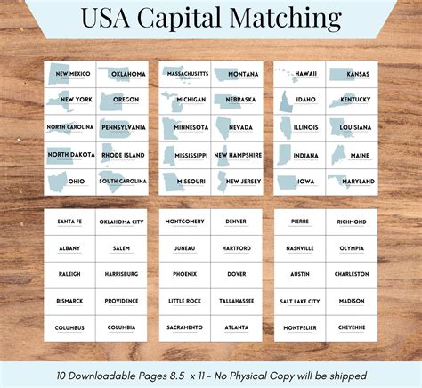 United States Capital Matching Game Educational Lesson Activities ...