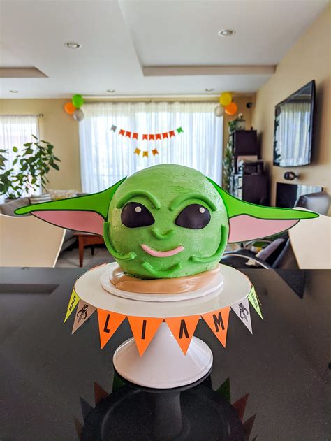 Easy Baby Yoda Cake Idea with Printable Ears Cake Topper - Merriment Design