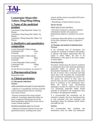 Lamotrigine Dispersible Tablets Taj Pharma SmPC | PDF