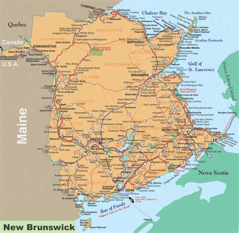 New Brunswick road map New Brunswick Map, New Brunswick Canada, Halifax Canada, Fort Kent, Lubec ...