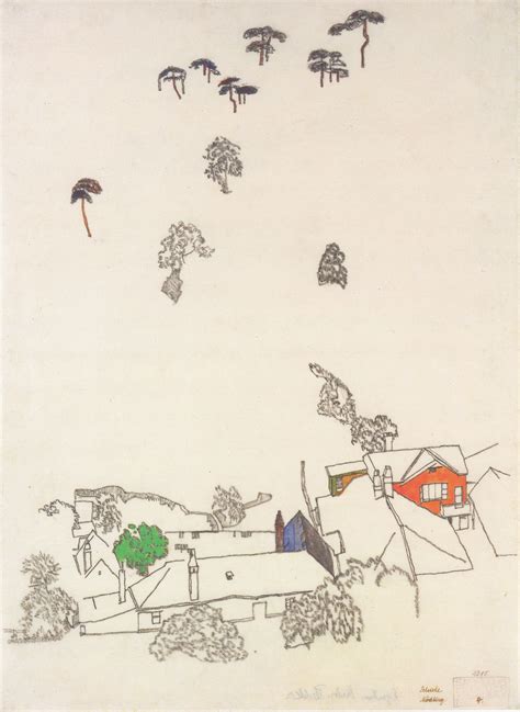 Egon Schiele - Häuser und Föhren bei Mödling - 1915 Gustav Klimt, Landscape Drawings, Art ...