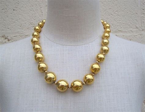 Vintage gold bead necklace large gold by MSHabitatForHumanity