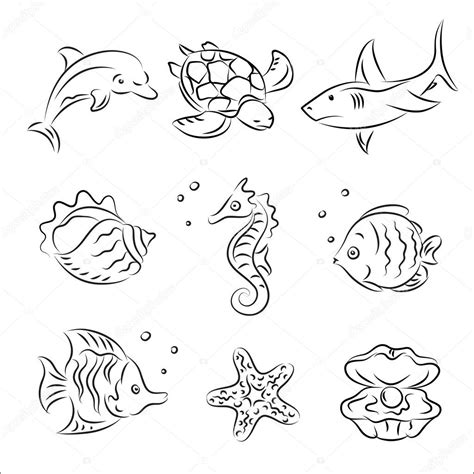 Sea Life Vector Sketch Set — Stock Vector © igorij #4090909