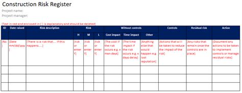 Construction Risk Register - FREE Template Download