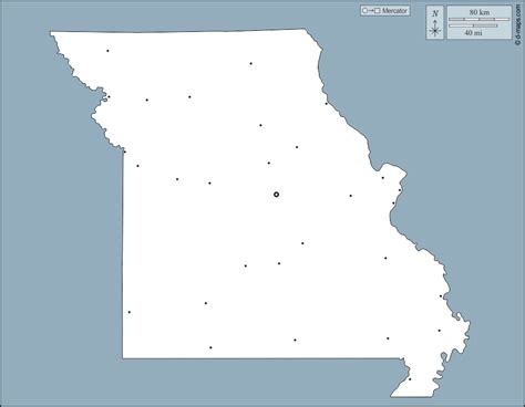 Missouri free map, free blank map, free outline map, free base map outline, main cities