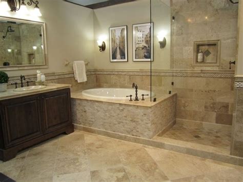 Soft Brown Cream Tile Travertine Bathrooms With Glass Door Shower Room And White… | Travertine ...