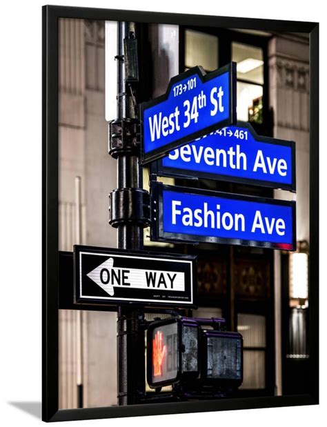 NYC Street Signs in Manhattan by Night - 34th Street, Seventh Avenue and Fashion Avenue Signs ...