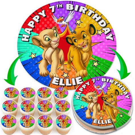 lion cub birthday party supplies including cupcakes and plates