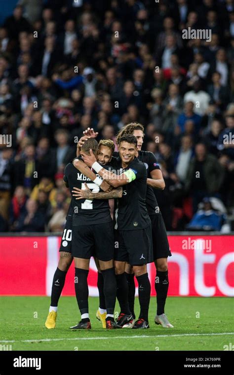 Neymar JR, Kylian Mbappe and Thiago Silva celebration (PSG) during UEFA ...