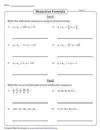 Recursive Sequence Worksheets