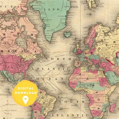 World Map Poster, World Atlas, Printable Map, World Map Countries, World Map Wall Art, Antique ...