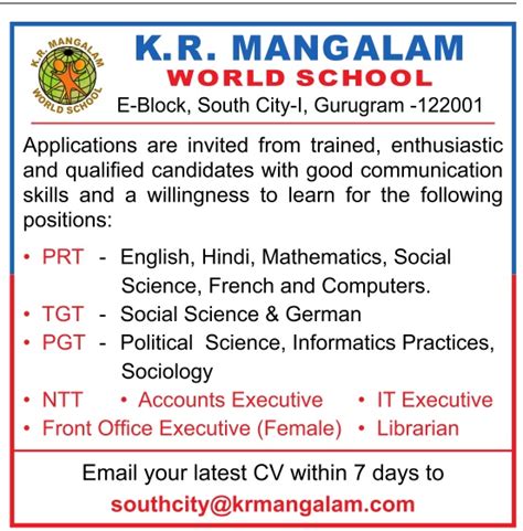 K.R.Mangalam World School, Gurugram Wanted PGT/TGT/PRT | FacultyPlus