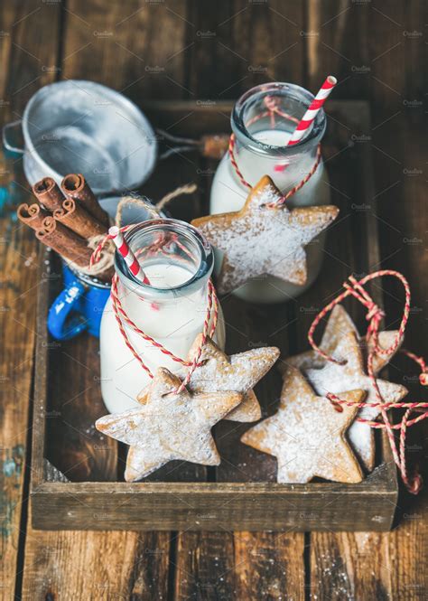 Milk and Christmas cookies for Santa | Food Images ~ Creative Market