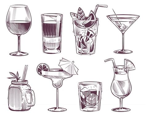 Premium Vector | Sketch cocktails. hand drawn cocktail and alcohol ...