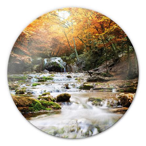 Autumn Waterfall - Round Glass art | wall-art.com