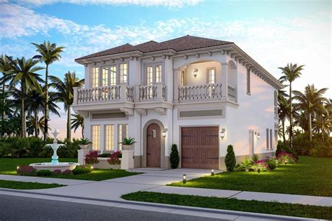 Plan 735004CAR: 3-Bed Modern Mediterranean House Plan with 6 Upstairs Balconies in 2021 | Modern ...