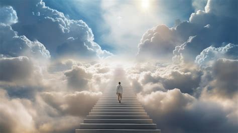 Premium Photo | A man walking up the stairs to heaven