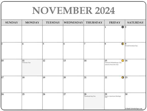 November 2024 Lunar Calendar | Moon Phase Calendar