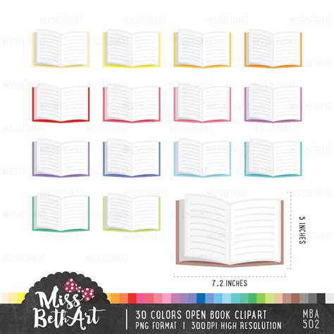 30 Colors Open Book / Reading Book Clipart Instant Download - Etsy