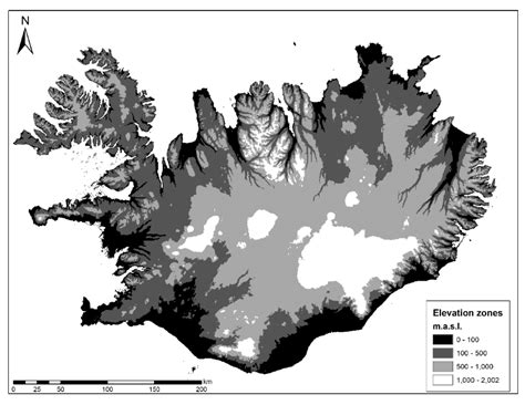 Elevation zones in Iceland used for analysis of climate and snow changes. | Download Scientific ...