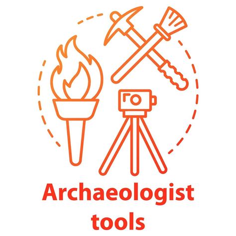 Archaeologist tools concept icon. Archelogy research. Treasure hunter equipment. Torch, pickaxe ...