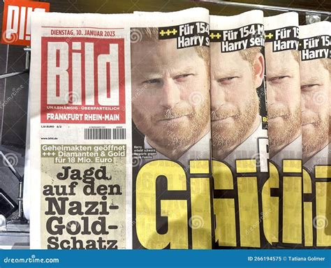 Close-up Portrait of Prince Harry, Duke of Sussex on Front Page of German Tabloid Newspaper Bild ...