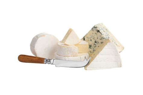 Different Types of Cheese and Knife on White Background Stock Image - Image of metal ...